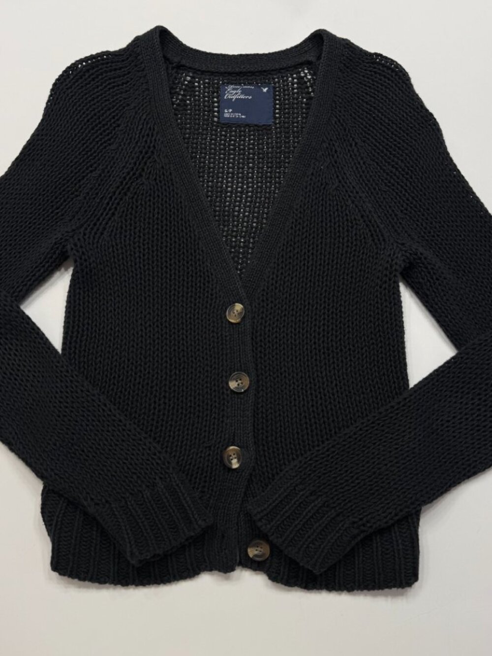 American Eagle Vintage Black Knit Cardigan Sweater Women's Small Button Front - Picture 2 of 11